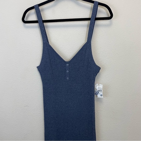 Anthropologie Daily Practice Blue Ribbed Ruffle Hem Slim Tank Dress Size L - Picture 5 of 12